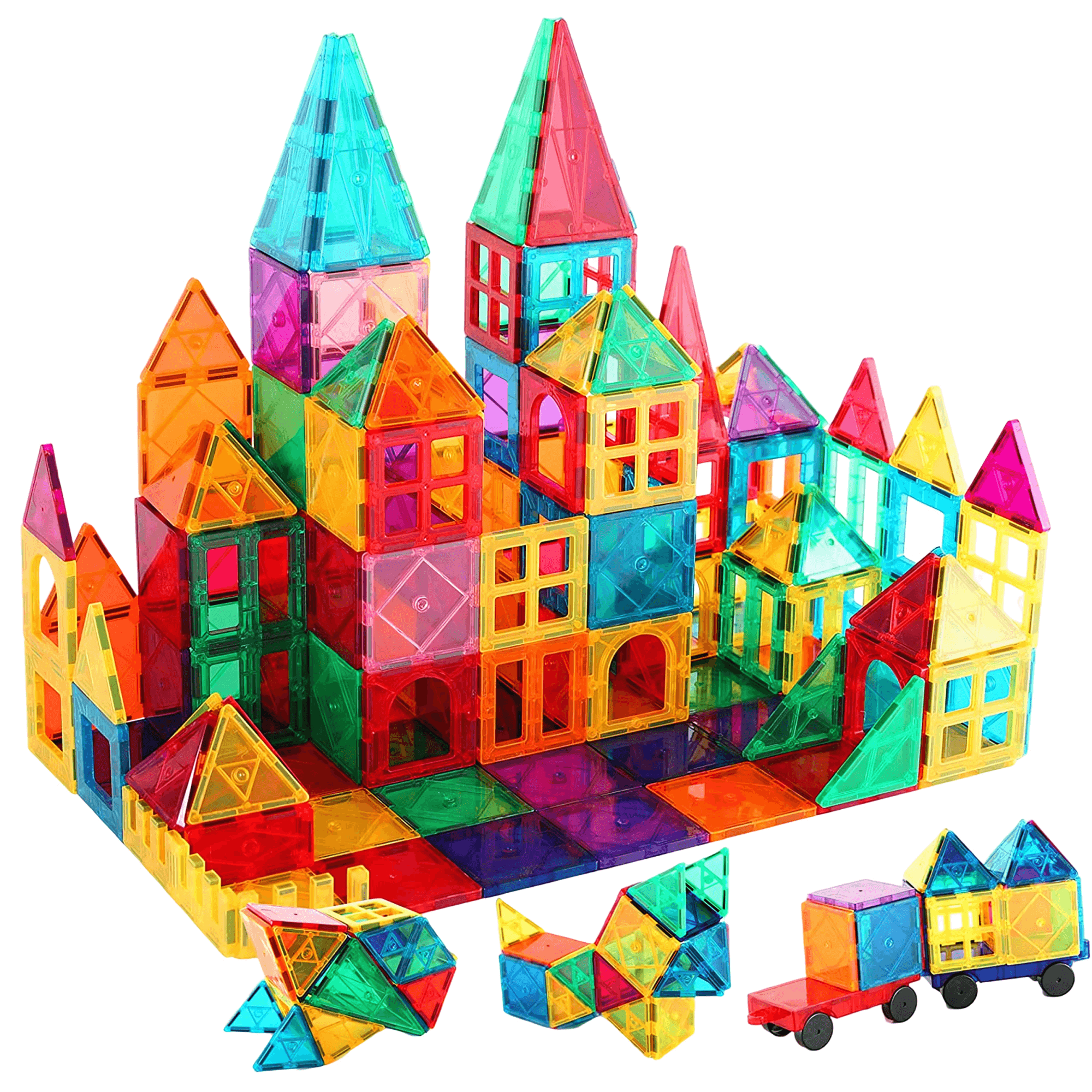 Set de Constructie Inteligent, Blocuri Magnetice STEM si Roti, Educativ si Creativ, 108 Piese, + 3 Ani - LUDIRO