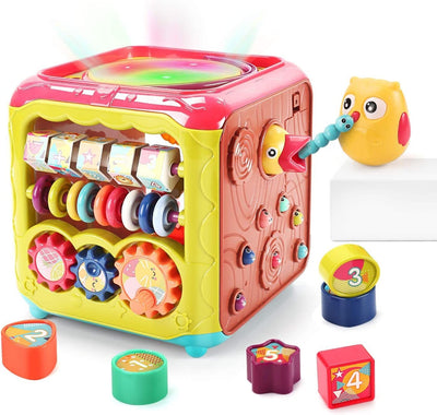 Jucarie Interactiva pentru Bebelusi, Cub Activitati 6 in 1, Muzica si Lumini, Multifunctional, 20x20x20 cm, + 3 Luni - LUDIRO