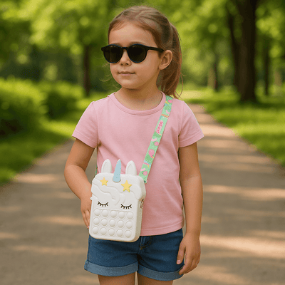 Jucărie Antistres Pop It Geantă Unicorn XXL 16×22.5×5.5 Cm, Accesorii Fidget & Umăr, Alb - LUDIRO