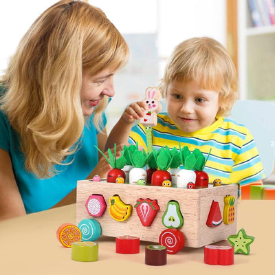 Set Educativ din Lemn cu Multiple Functii, Cutie cu Roti, Sortare si Potrivire, Magnetic, 21.5x16x9 Cm, + 1 An, Utility One - LUDIRO