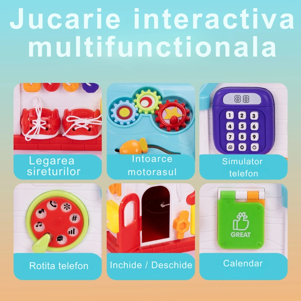 Resigilat - Căsuță Interactivă Montessori 20 în 1 pentru Bebeluși, Centru de Activități Educativ cu Muzică, Lumini, Telefon, Sortator și Joc Prindere Păsări, Fără BPA, 6-36 Luni - LUDIRO