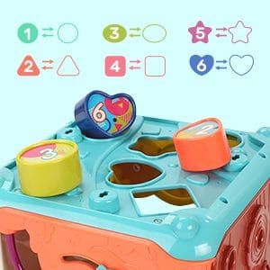 Jucarie Interactiva pentru Bebelusi, Cub Activitati 6 in 1, Muzica si Lumini, Multifunctional, 20x20x20 cm, + 3 Luni - LUDIRO