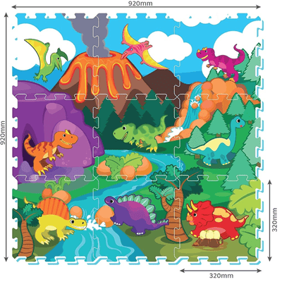 Covor Puzzle din Spuma EVA pentru Copii Ludiro, Set 9 Piese Educationale cu Lumea Dinozaurilor - LUDIRO