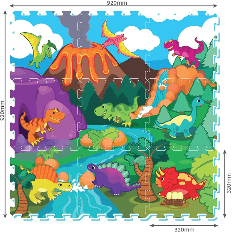 Covor Puzzle din Spuma EVA pentru Copii Ludiro, Set 9 Piese Educationale cu Lumea Dinozaurilor - LUDIRO