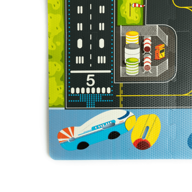 Covor Puzzle din Spuma EVA pentru Copii Ludiro, Set 9 Piese Educationale cu Aeroport, Avion 3D de Asamblat - LUDIRO