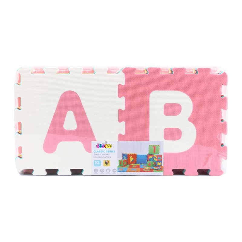 Resigilat - Covor Puzzle Antibacterian cu Litere A-Z, 26 Piese 32x32 cm, Spuma EVA cu Ioni de Argint, Alb Roz - LUDIRO