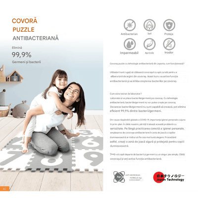 Covor Puzzle Antibacterian LUDIRO cu Cifre 1-9, 9 Piese 32x32 cm, Spuma EVA cu Ioni de Argint, Alb Bleu - LUDIRO
