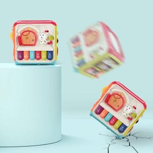 Jucarie Interactiva pentru Bebelusi, Cub Activitati 6 in 1, Muzica si Lumini, Multifunctional, 20x20x20 cm, + 3 Luni - LUDIRO