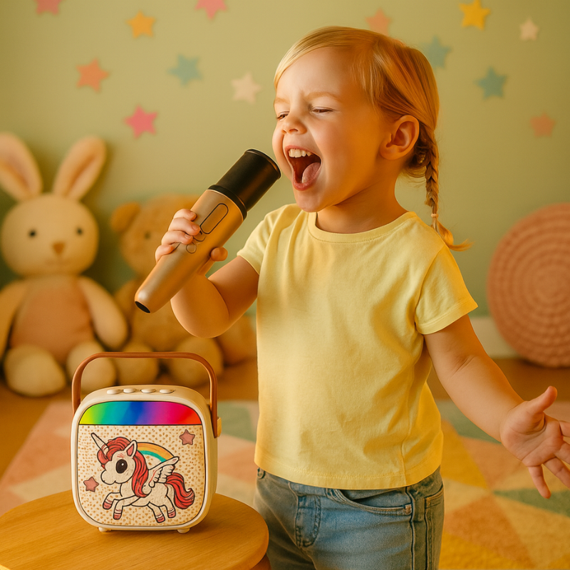Resigilat - Set Karaoke Copii Unicorn Ludiro cu Microfon Wireless, Bluetooth si Schimbare Voce, + 3 Ani - LUDIRO
