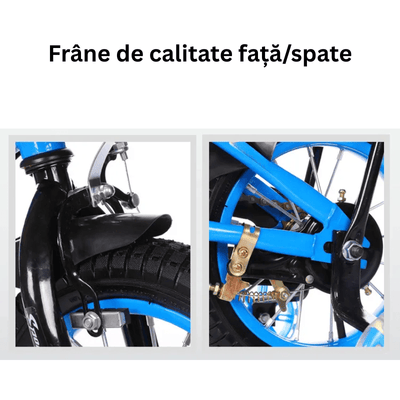 Bicicleta pentru Copii Ludiro 18 Inch, Diametru Roti 45 Cm, cu Frane Fata-Spate, Roti Ajutatoare, Cauciucuri Anti-Alunecare si Cadru din Otel, Ideala pentru Copii de 7-10 Ani, Albastru - LUDIRO