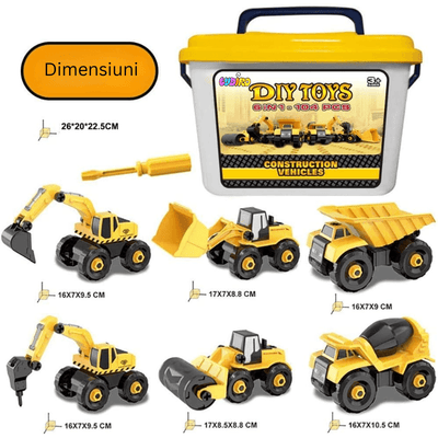 Utilaje Constructii pentru Copii 6 in 1 Ludiro, 104 Piese DIY cu Surubelnita - LUDIRO