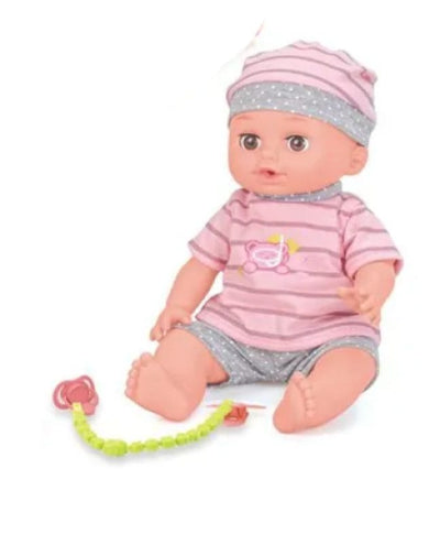 Set Papusa Bebelus Multifunctionala Care Vorbeste, Bea si Face Pipi, 12 Sunete, Olita, Suzeta, Farfurie si Tacamuri, Biberon, Papucei, 30 Cm, + 3 Ani - LUDIRO