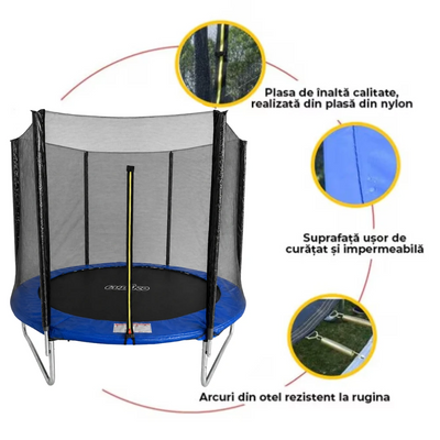 Trambulină pentru Copii 244 cm cu Plasă de Protecție Exterioară, 48 Arcuri, Certificare de Siguranta, Albastru - LUDIRO