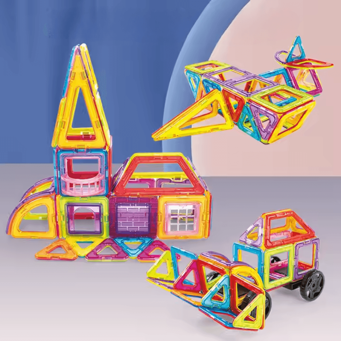 Set Magnetic Constructii 86 Piese , Joc Educativ STEM 3D pentru Copii +3 Ani - LUDIRO