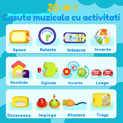 Resigilat - Căsuță Interactivă Montessori 20 în 1 pentru Bebeluși, Centru de Activități Educativ cu Muzică, Lumini, Telefon, Sortator și Joc Prindere Păsări, Fără BPA, 6-36 Luni - LUDIRO