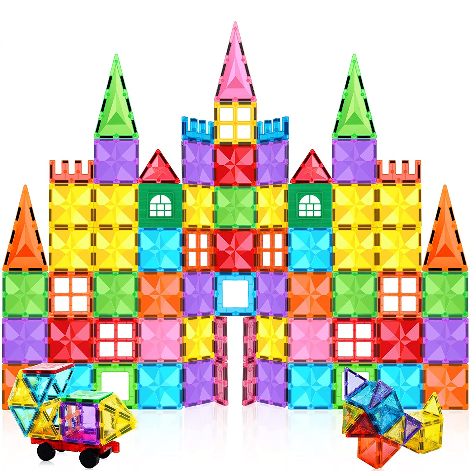 Set de Constructie Inteligent, Blocuri Magnetice STEM si Roti, Educativ si Creativ, 108 Piese, + 3 Ani - LUDIRO