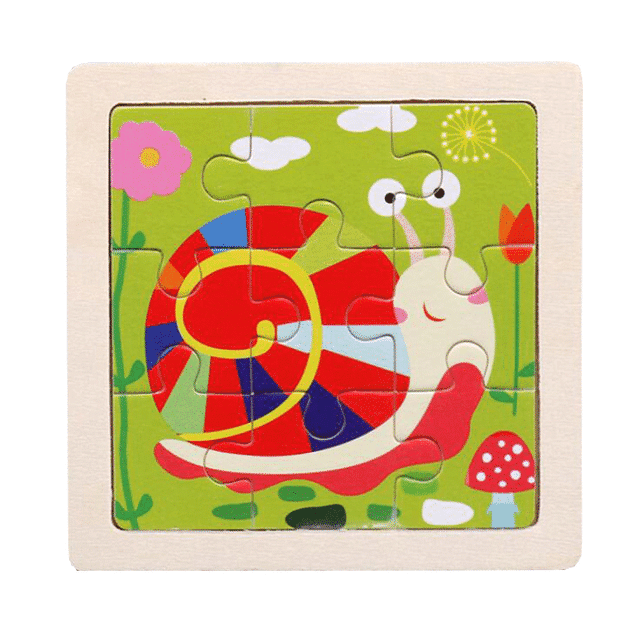 Puzzle Educativ din Lemn pentru Copii, Melc, 9 Piese, 11x11x0.5 Cm, + 3 Ani - LUDIRO