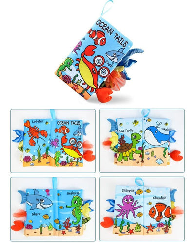 Set 4 Carti Senzoriale Bebelusi, Stimuleaza Simturile, Codite, 22x12 Cm, Material Textil, + 0 Luni - LUDIRO