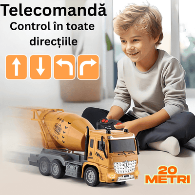 Betoniera cu telecomanda RC LUDIRO, Camion realist 1:20 cu Rezervor Rotativ 360°, Sunete, Lumini si Control Complet, Ideal pentru Copii Pasionati de Constructii - LUDIRO