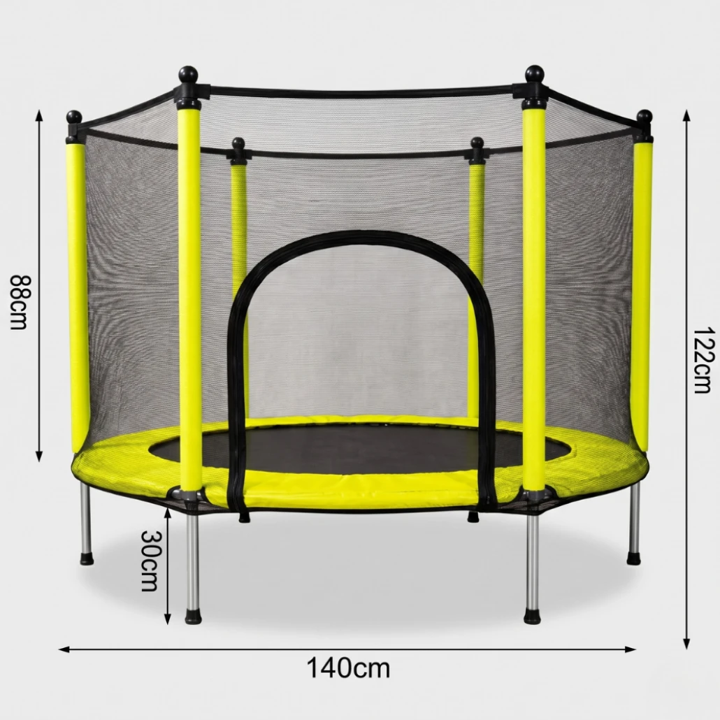 Trambulina pentru Copii 140 Cm cu Plasă de Protecție, Interior și Exterior, 1–6 ani, Montaj cu Buton de Blocare, Certificare de Siguranta, Galben - LUDIRO