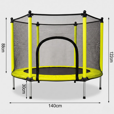 Trambulina pentru Copii 140 Cm cu Plasă de Protecție, Interior și Exterior, 1–6 ani, Montaj cu Buton de Blocare, Certificare de Siguranta, Galben - LUDIRO