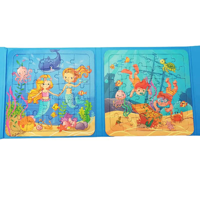 Set 2 Puzzle-uri și Carte de Colorat cu 4 Desene și 4 Carioci – Tematică Lumea Subacvatică – Activitate Educativă și Creativă pentru Copii 3+ Ani – 19.5x19.5 cm - LUDIRO