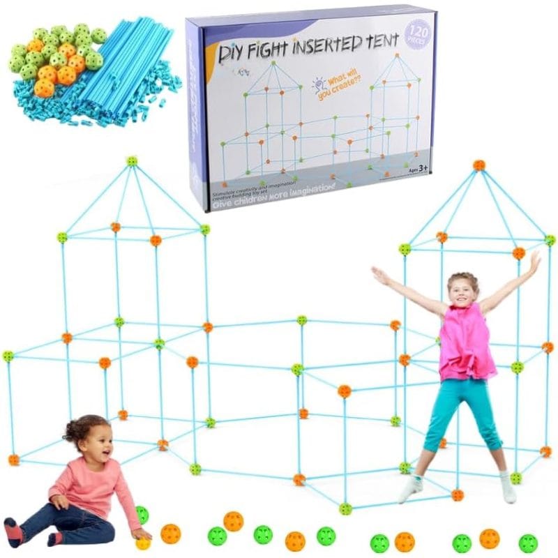 Set de Constructie Forturi pentru Copii, 120 Piese, Incurajeaza Imaginatia si Creativitatea Micutului Tau, Joc Educativ si Interactiv pentru Dezvoltarea Abilitatilor Motorii si Cognitive, + 3 Ani, Uti - LUDIRO