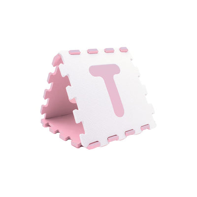 Resigilat - Covor Puzzle Antibacterian cu Litere A-Z, 26 Piese 32x32 cm, Spuma EVA cu Ioni de Argint, Alb Roz - LUDIRO