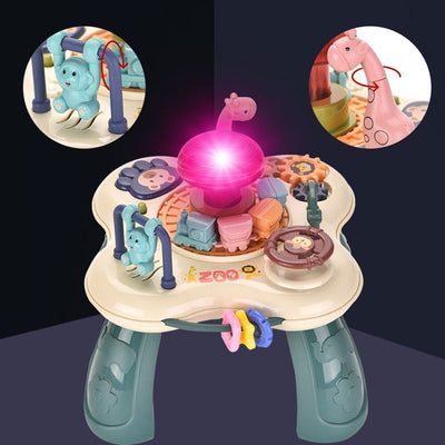 Resigilat - Mini Masuta Interactiva Educativa pentru Bebelusi, Parcul Zoologic, Lumini si Sunete, Activitati Multiple, 18x18x18 Cm, + 18 Luni - LUDIRO