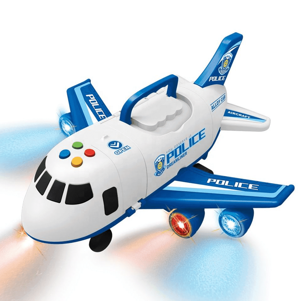 Set Avion Multifunctional, 3 Masinute Metalice, Lumini si Sunete Interactive, Functie Vapori, Semne de Circulatie, Alb Albastru, 35x32x17 Cm, + 3 Ani - LUDIRO