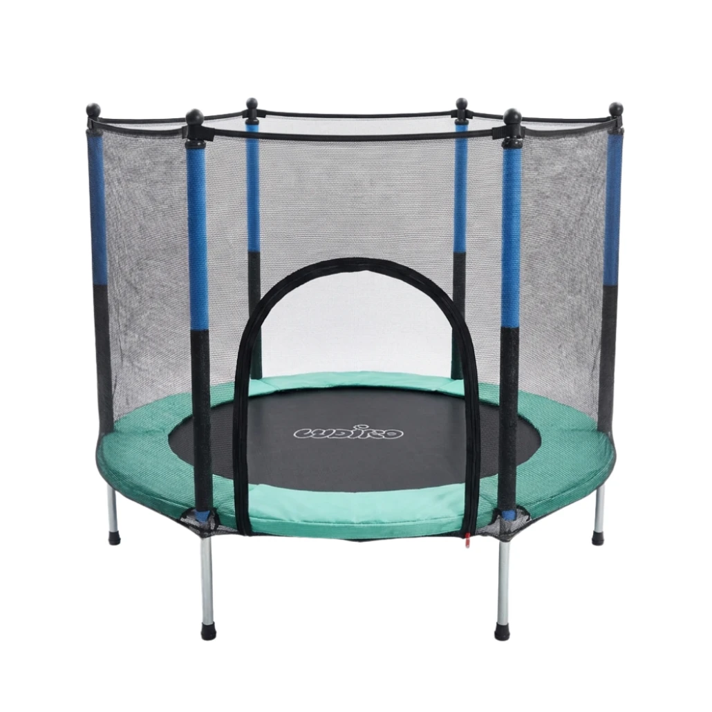 Trambulină pentru Copii 140 Cm cu Plasă de Protecție, Interior și Exterior, 1–6 ani, Montaj cu Buton de Blocare, Certificare de Siguranta, Verde Albastru - LUDIRO