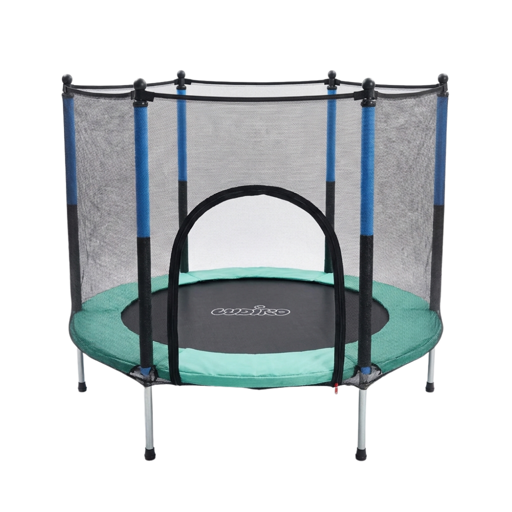Trambuliná pentru Copii 140 Cm cu Plasă de Protecție, Interior și Exterior, 1–6 ani, Montaj cu Buton de Blocare, Certificare de Siguranta, Verde Albastru - LUDIRO