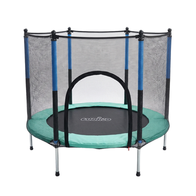 Trambuliná pentru Copii 140 Cm cu Plasă de Protecție, Interior și Exterior, 1–6 ani, Montaj cu Buton de Blocare, Certificare de Siguranta, Verde Albastru - LUDIRO