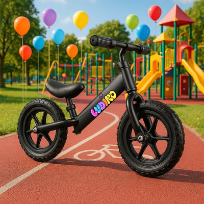 Bicicleta de Echilibru fara Pedale LUDIRO pentru Copii intre 2-5 Ani, Reglabila pe Inaltime, Rotire Ghidon 360 Grade, Roti din Polimer Antisoc Diametru 30 Cm, Cadru Metalic, Negru - LUDIRO