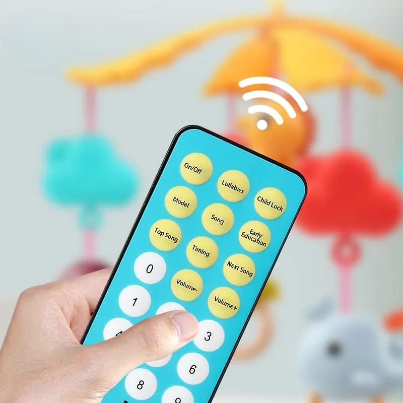 Carusel Muzical cu Telecomanda si Proiector, 200 Melodii, Volum Reglabil, Temporizator de Oprire, Functie Rotire, 54 x 9.5 Cm, Animale Marine, Rosu,+ 0 Luni - LUDIRO