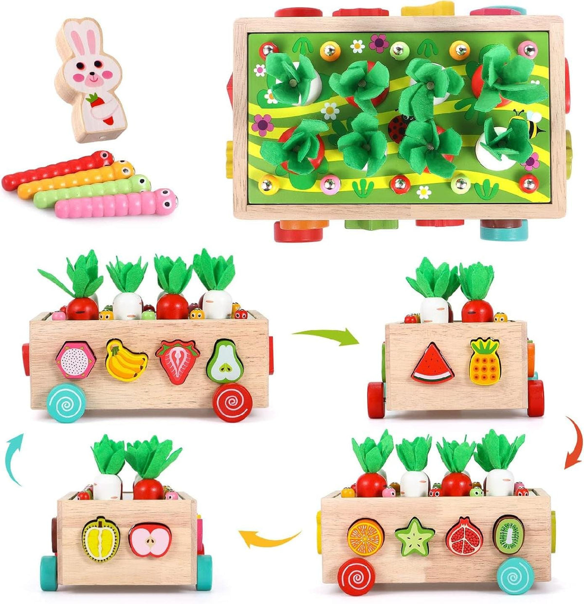 Set Educativ din Lemn cu Multiple Functii, Cutie cu Roti, Sortare si Potrivire, Magnetic, 21.5x16x9 Cm, + 1 An, Utility One - LUDIRO
