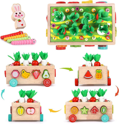Set Educativ din Lemn cu Multiple Functii, Cutie cu Roti, Sortare si Potrivire, Magnetic, 21.5x16x9 Cm, + 1 An, Utility One - LUDIRO