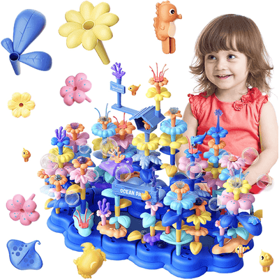 Set de Constructie Ludiro 136 Piese cu Corali si Pesti, Tema Marina, Baza Modulara, +3 Ani - LUDIRO