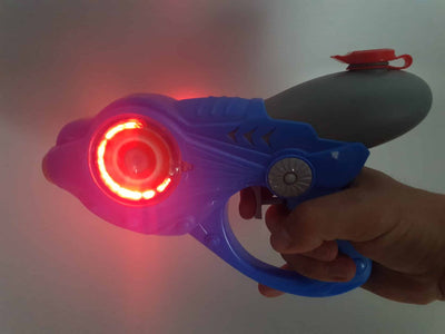 Pistol Jucarie cu Apa, cu Disc Rotativ si Lumini Interactive, Albastru Gri, 25x5x18 cm, + 3 Ani - LUDIRO
