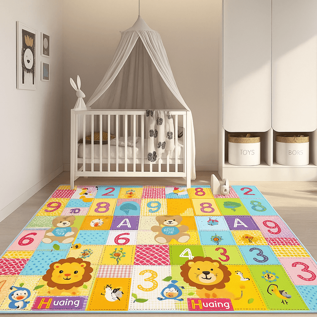 Covor Pliabil din Spuma pentru Copii, 180x150x1 Cm, Cifre si Litere, Termoizolant, Impermeabil, Multifunctional, Protectie si Confort, Cu Design Dublu Fata-Verso, + 1 An - LUDIRO