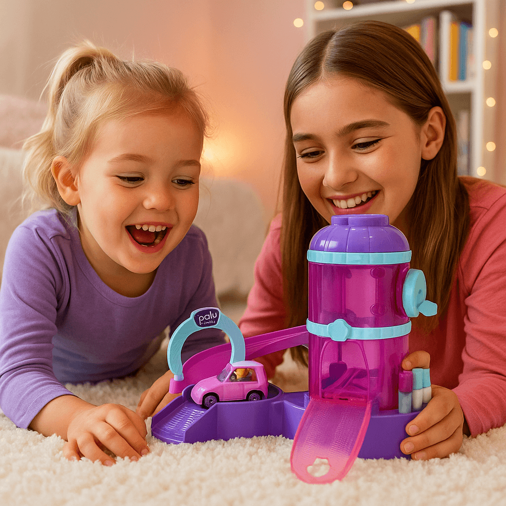 Garajul Fermecat cu Rampă & Mașinuță – Set de joacă Polly Pocket, 25 cm, Pentru Copii +3 Ani - LUDIRO