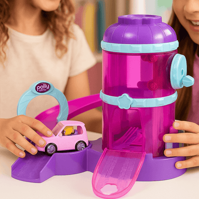 Garajul Fermecat cu Rampă & Mașinuță – Set de joacă Polly Pocket, 25 cm, Pentru Copii +3 Ani - LUDIRO