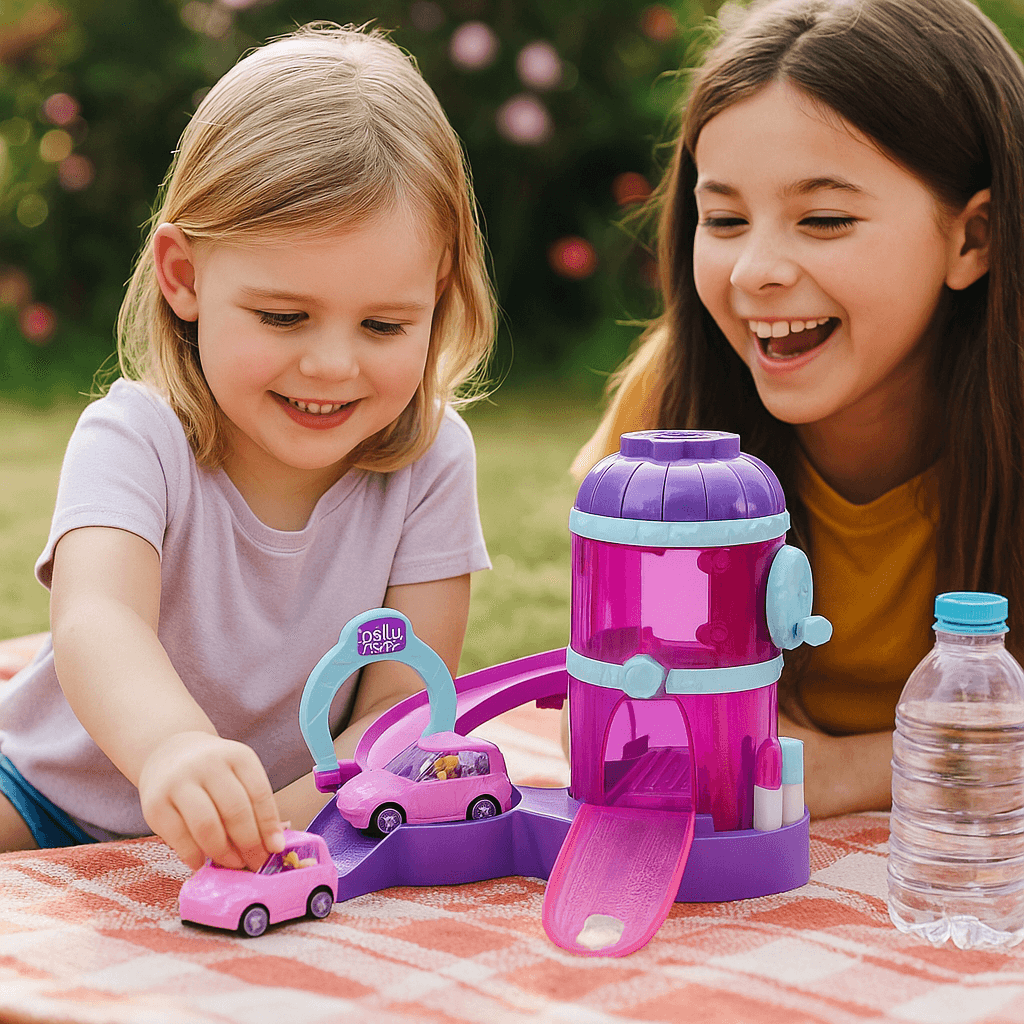 Garajul Fermecat cu Rampă & Mașinuță – Set de joacă Polly Pocket, 25 cm, Pentru Copii +3 Ani - LUDIRO