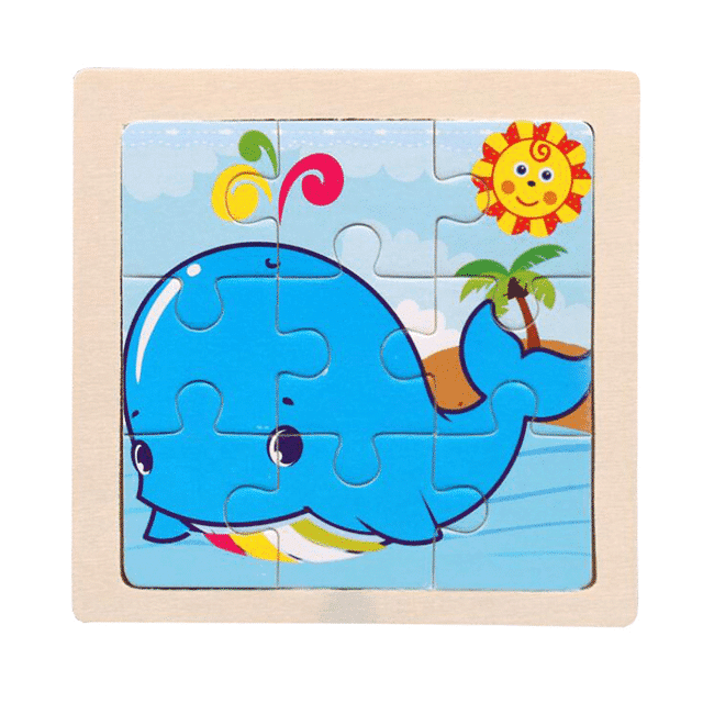 Puzzle Educativ din Lemn pentru Copii, Balena, 9 Piese, 11x11x0.5 Cm, + 3 Ani - LUDIRO
