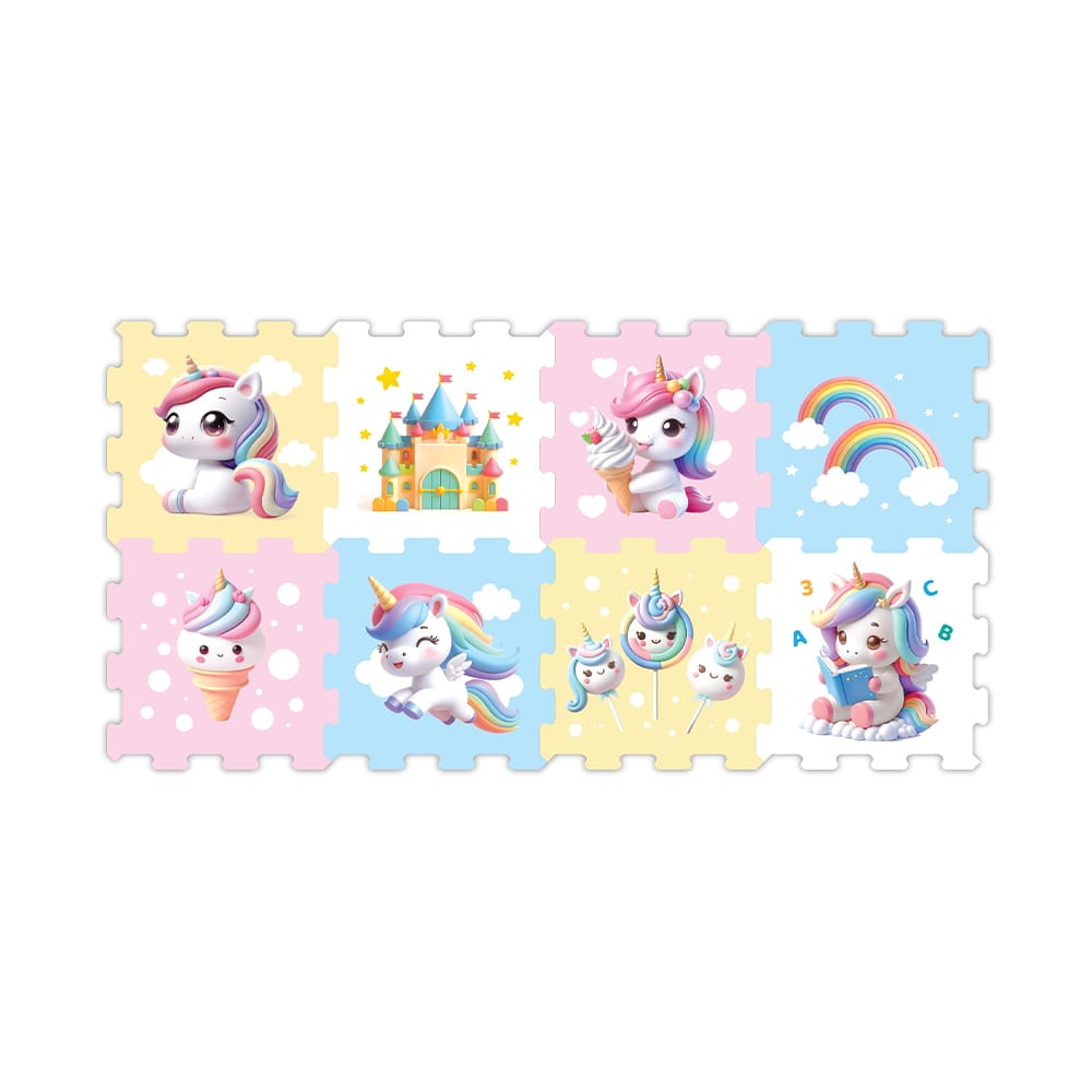 Covor Puzzle copii LUDIRO, 8 Piese Unicorn 30x30 Cm, Saltea Joaca din Spuma EVA Antiderapanta - LUDIRO