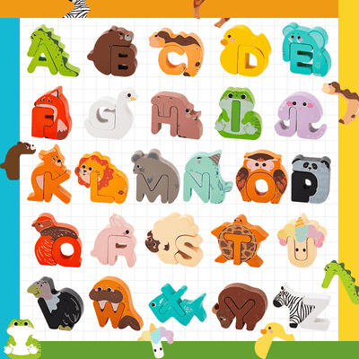 Set Alfabet Creativ din Lemn Ludiro, Litere cu Animale Montessori, Educatie prin Joaca, + 3 Ani - LUDIRO
