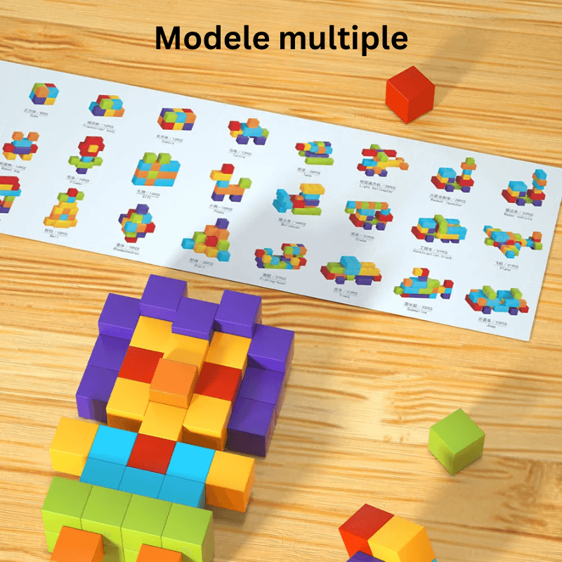 Set Cuburi Magnetice Educative 3D Ludiro, 96 Piese pentru Creativitate, Logica si Dezvoltare STEM - LUDIRO