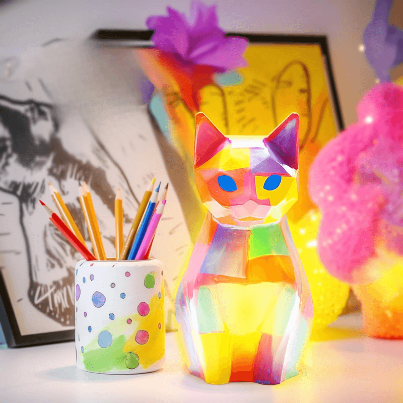 Lampa de Pictat in Forma de Pisica, Kit Creativ Complet pentru Copii, Activitate Educativa - LUDIRO