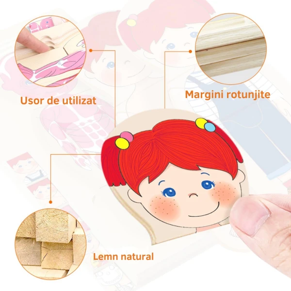 Puzzle Corpul Uman – Fetița, 5 Straturi, 28 Piese din Lemn, 3+ Ani - LUDIRO
