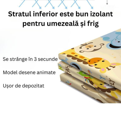 Covor Pliabil Educativ din Spuma pentru Copii, 180x150 cm, Grosime 1 cm, Termoizolant, Impermeabil, Multifunctional, Protectie si Confort, Cu Design Dublu Fata-Verso, + 1 An - LUDIRO